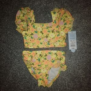 Cat & Jack Floral Kids Bikini - Yellow and Pink